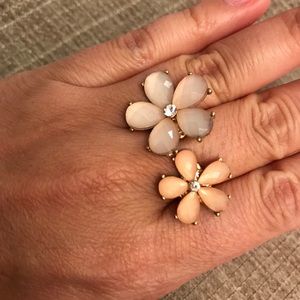 Cute two flowers ring - light pink & peach -size 6